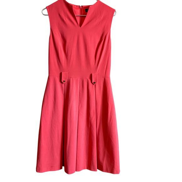 TAHARI ASL Salmon Sheath Dress Size 6 Sleeveless Inverted Pleats - Picture 1 of 7